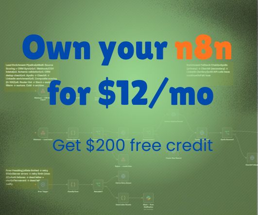 DigitalOcean — $200 free credit, plus the n8n 1-Click app installer